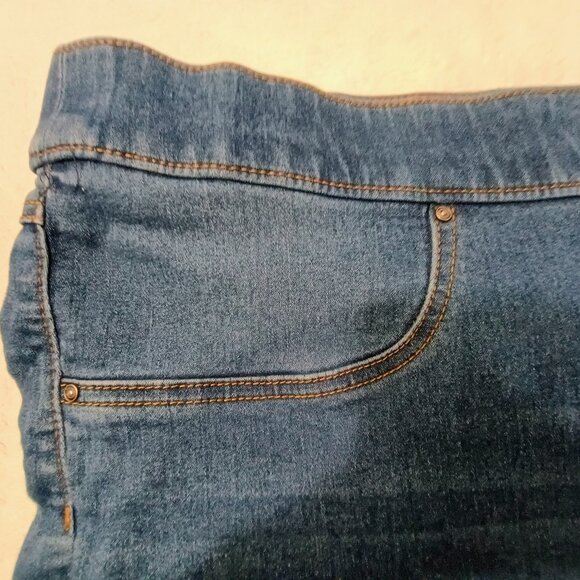 EUC: Terra & Sky Sze 3X (24W-26W) Mid-Blue Distressed Pull-On Cropped Jeans - Picture 5 of 7
